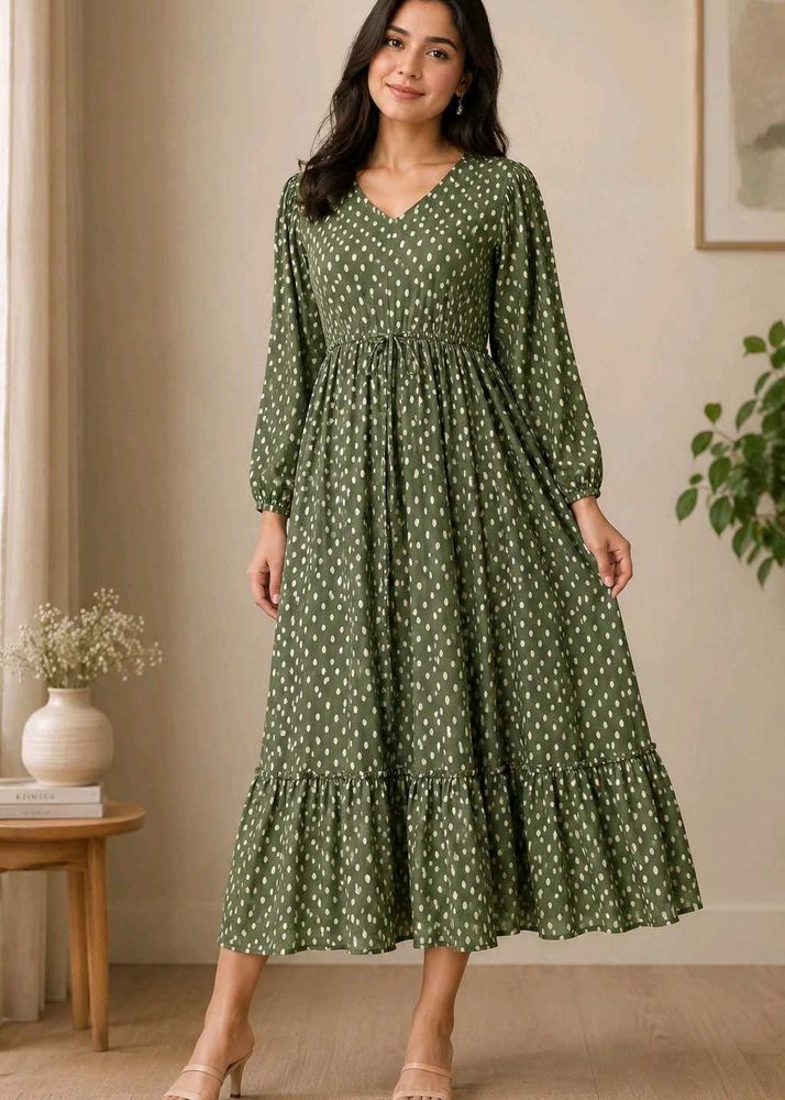 Green Polka Dot Flared Dress