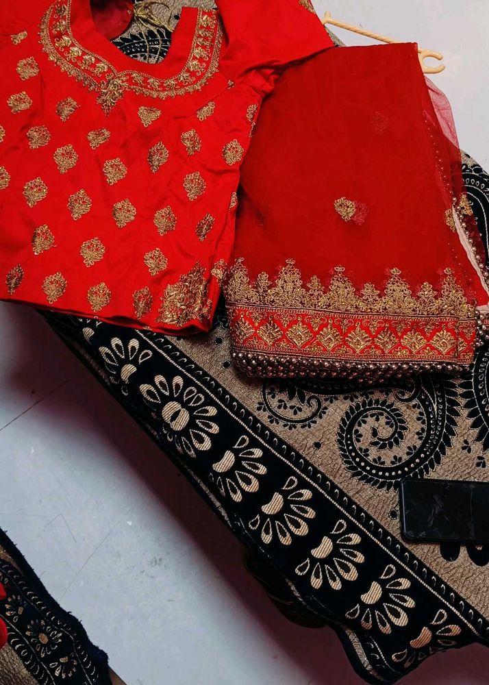 Red &amp; Gold Embroidered Lehenga Choli