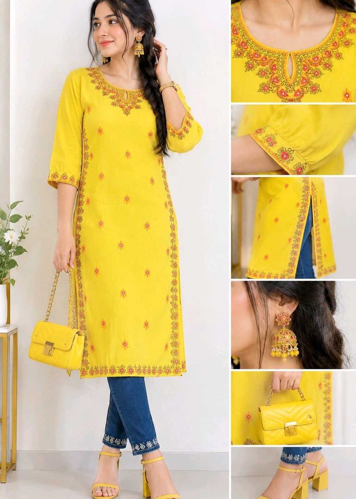 Vibrant Yellow Embroidered Kurta