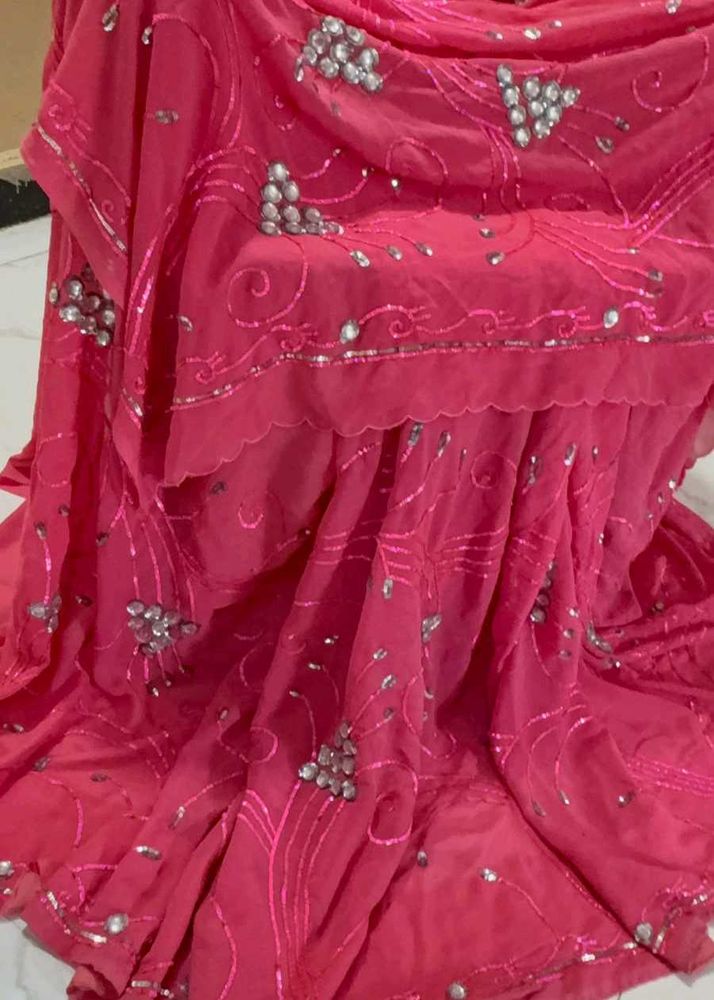 Stunning Pink Embellished Saree