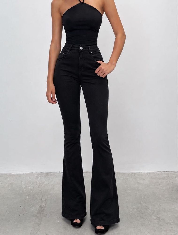High Waisted Black Flare Jeans