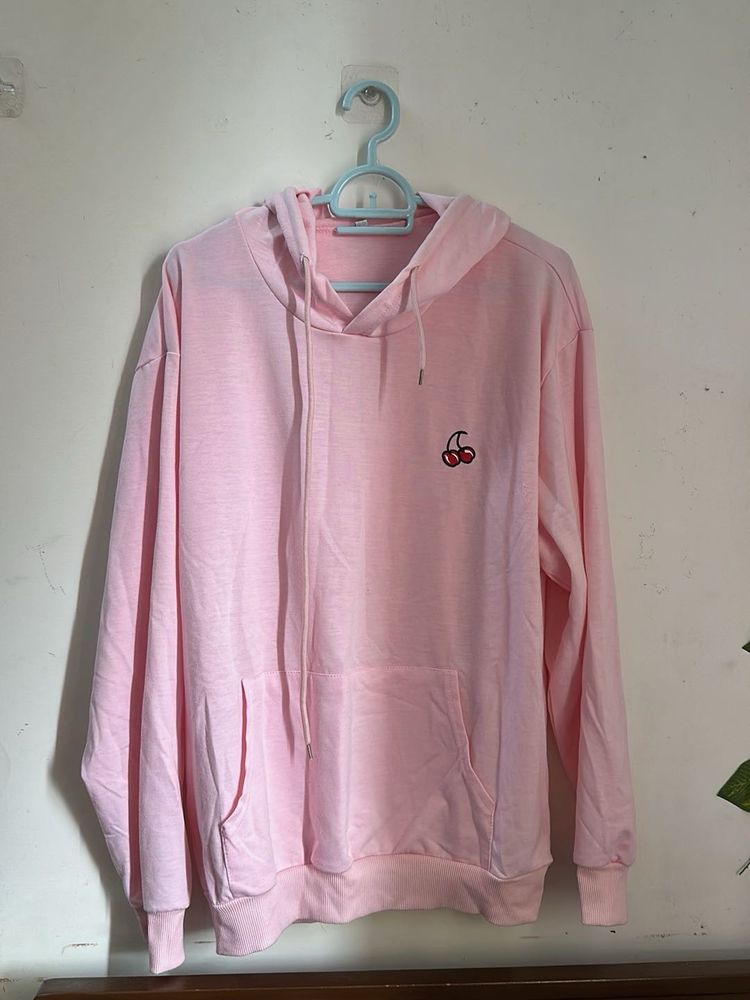 Light Pink Cherry Embroidered Hoodie