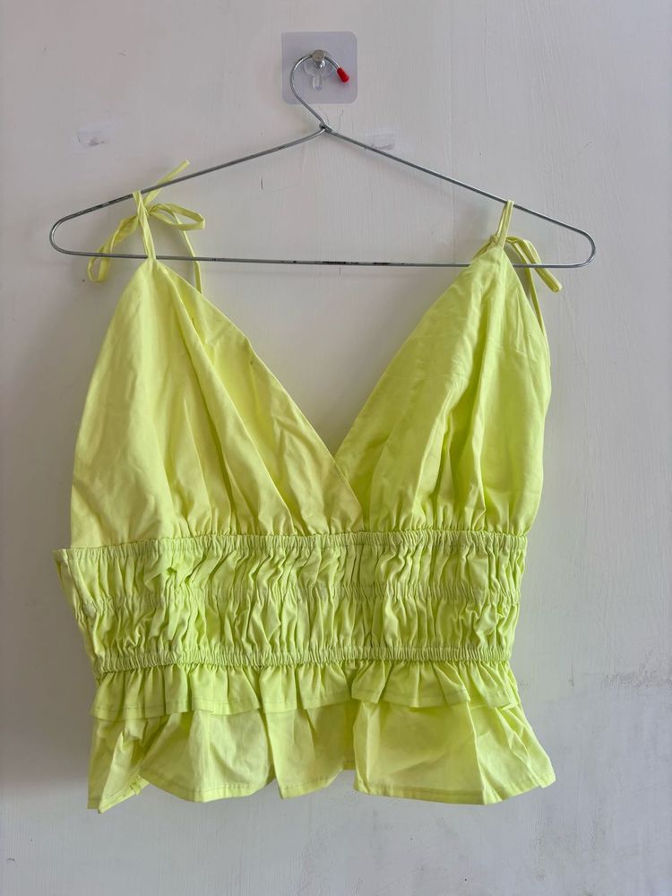 Neon Yellow Tie Strap Crop Top