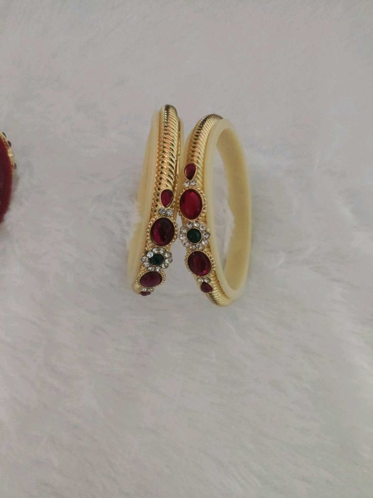 Exquisite Gold Bangles with Red &amp; Green Stones