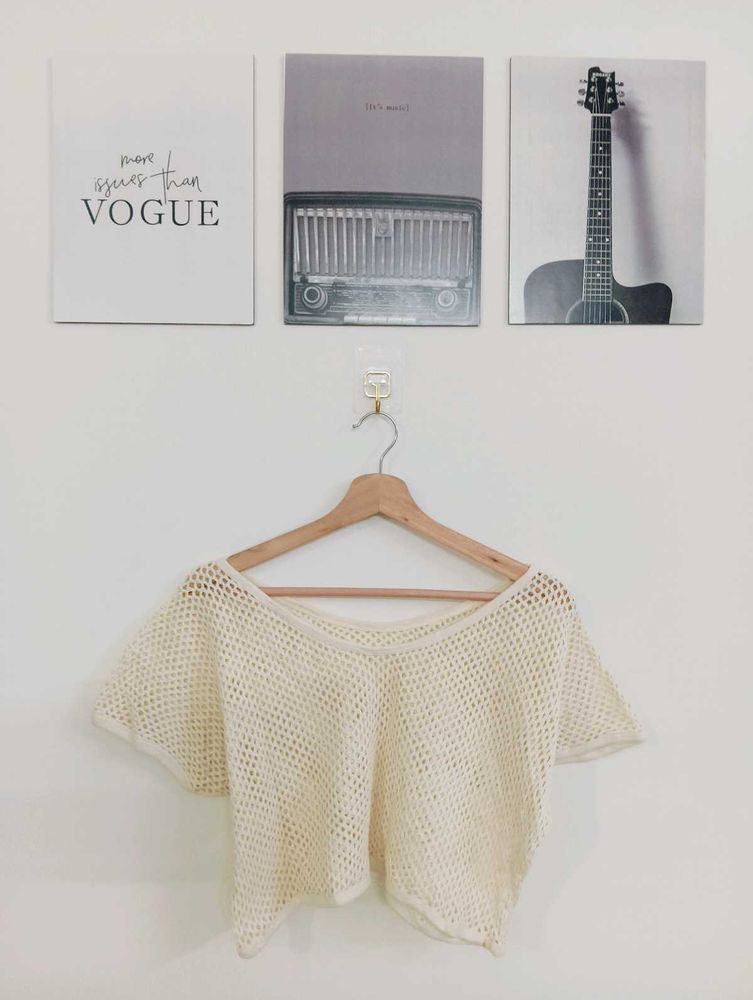 Cream Cropped Mesh Top