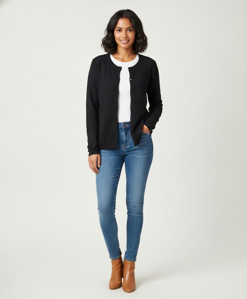 Massimo Dutti - Black Textured Button-Up Cardigan