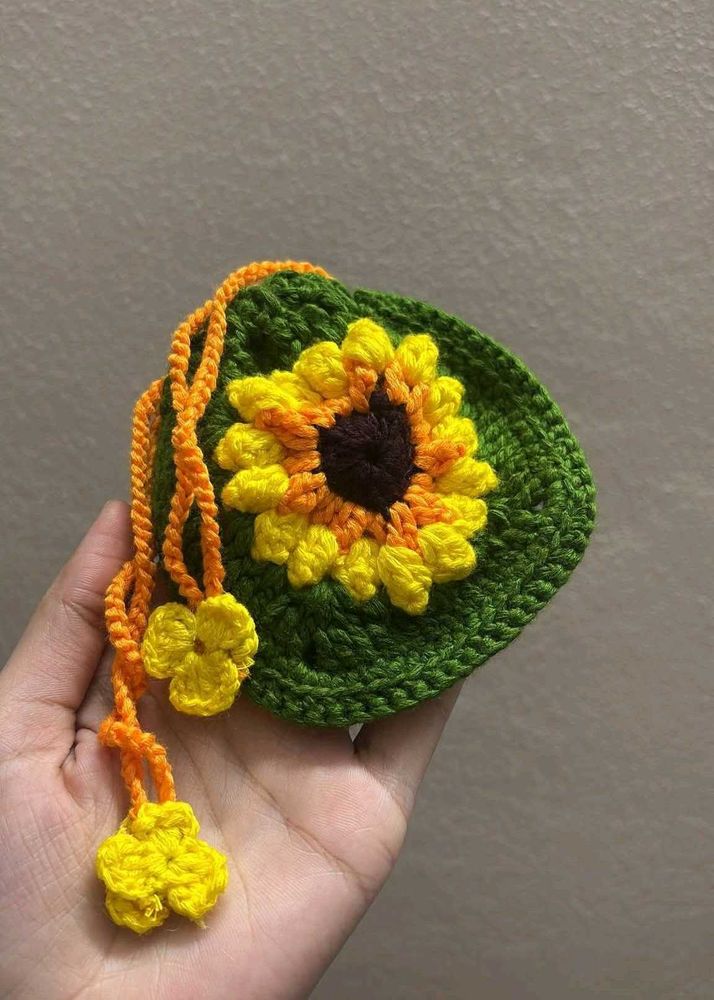 Crochet Sunflower Mini Pouch 👝