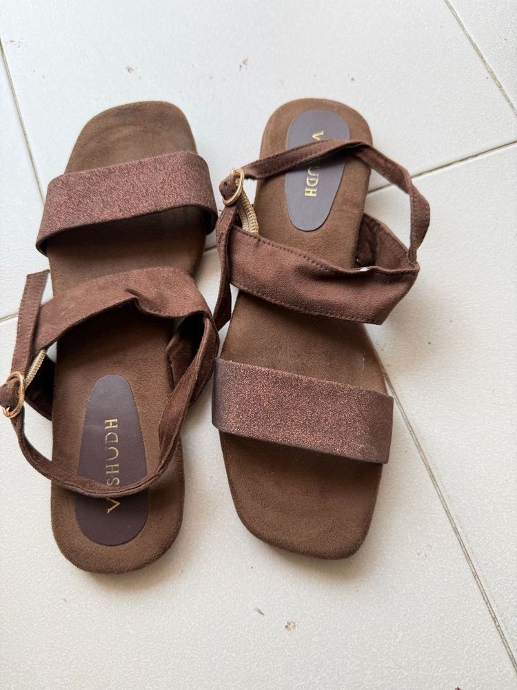 Women's Brown Suede Glitter Strap Sandals