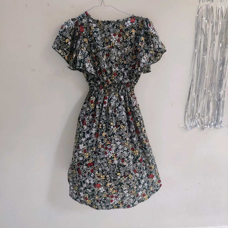 Floral Print Flutter Sleeve Dress