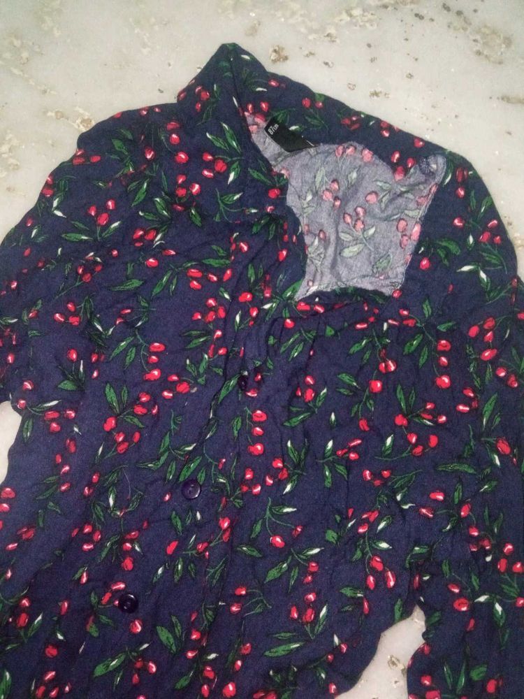 y2k cherry print button up