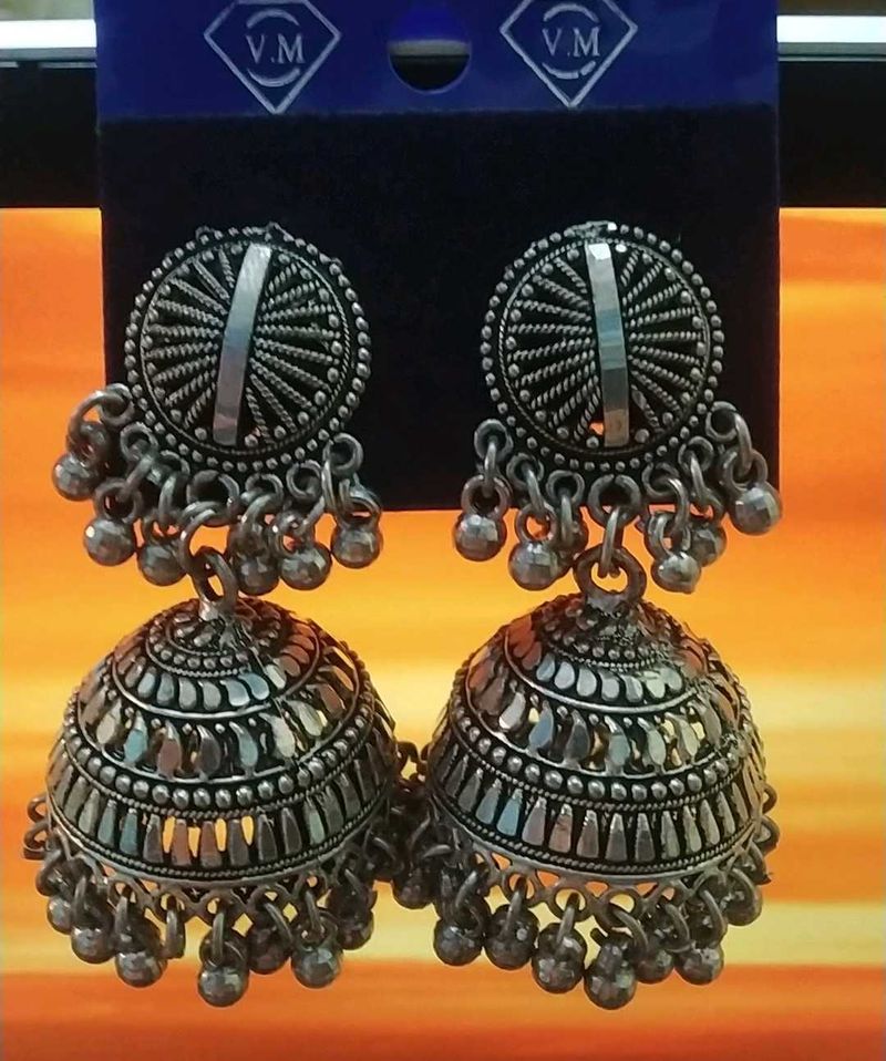 Oxidized Silver Jhumka Earrings