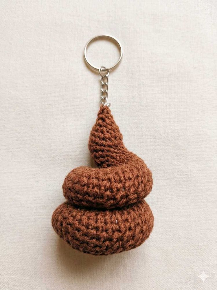 Crocheted Poop Emoji Keychain