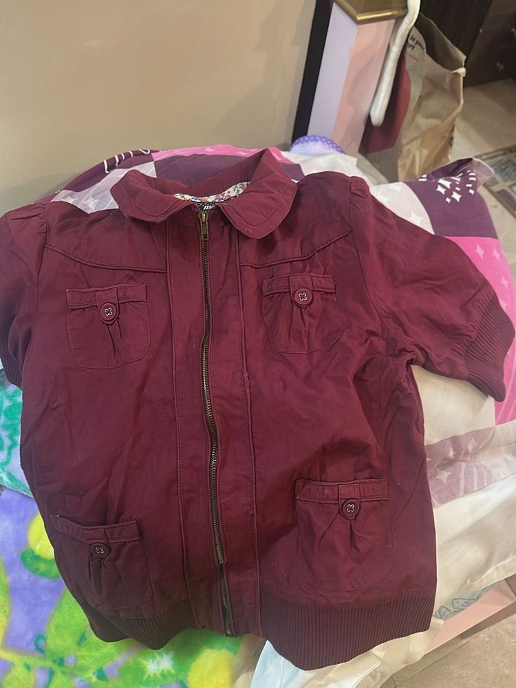 Maroon Zip-Up Jacket with Pockets