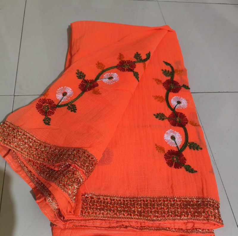Orange Embroidered Saree