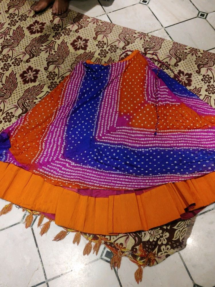 Silk Bandhej Lehanga With Full Faliry