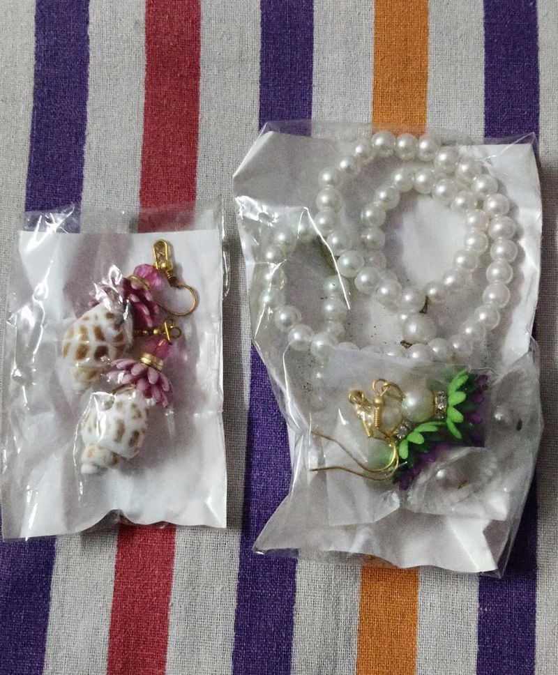 Pearl Necklace &amp; Shell Earrings Set