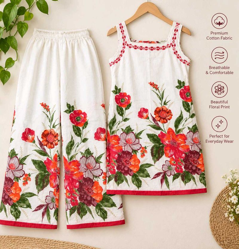 White Floral Kurta Set