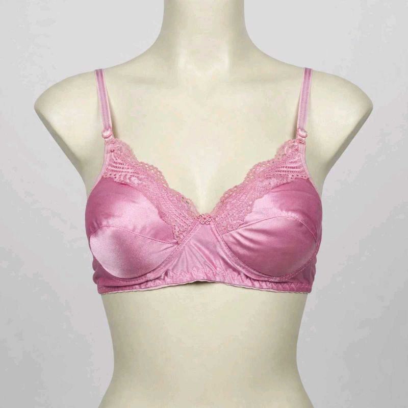 Elegant Pink Lace Trim Bra