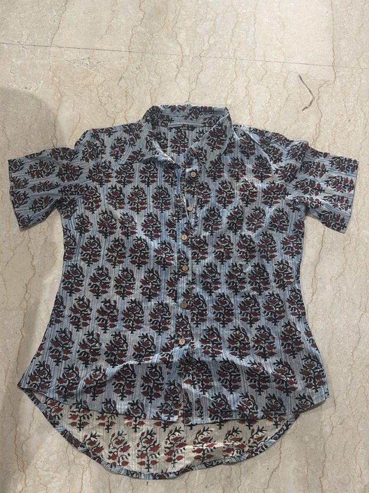 Blue Block Print Kurta