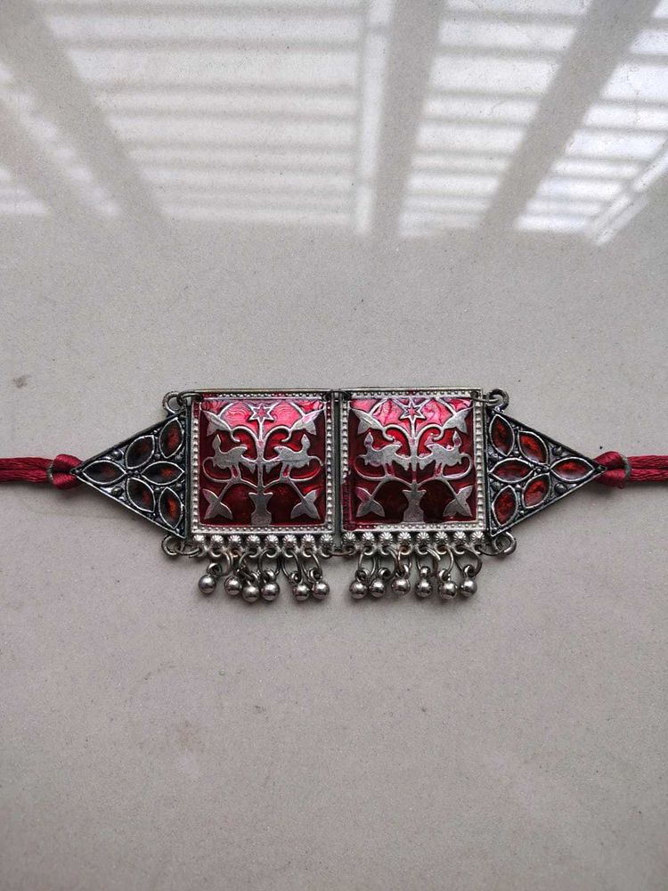 Bohemian Red &amp; Silver Choker
