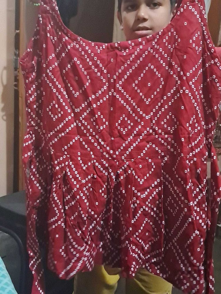 Red Bandhani Print Kurti