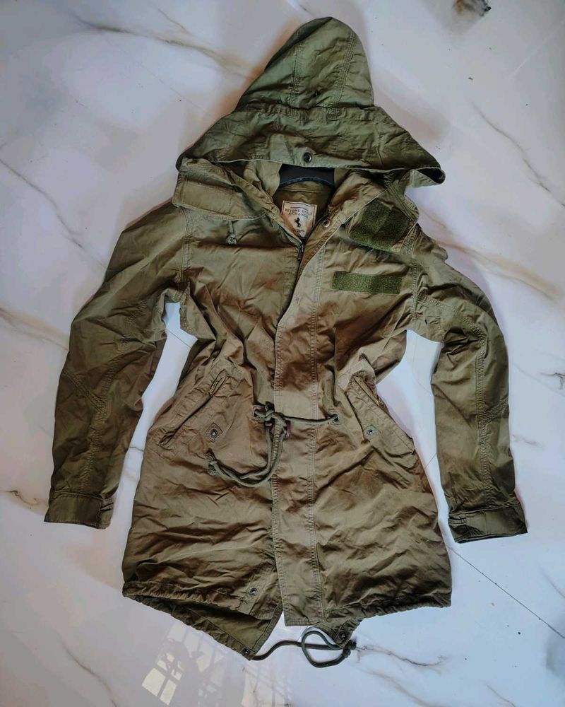 Olive Green Vintage Utility Jacket | Hooded Milita