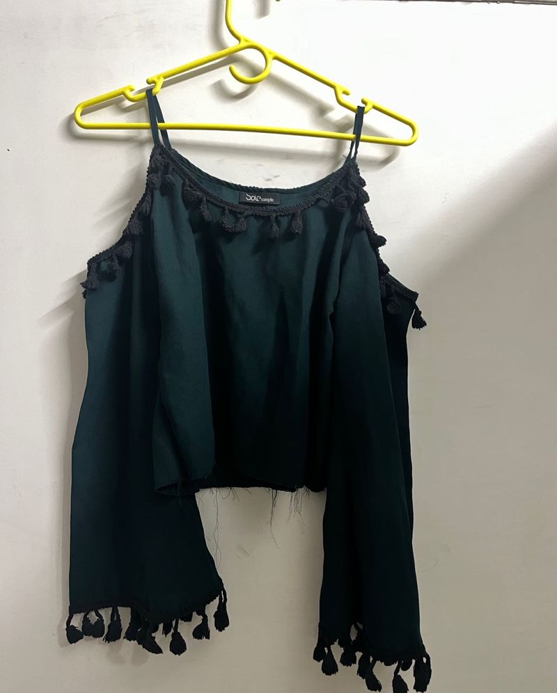 Stylish Cold Shoulder Tasselled Top