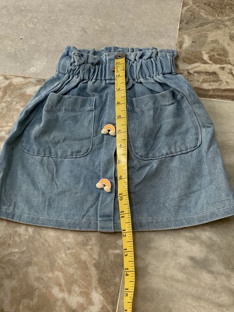 Cute Denim Skirt with Rainbow Buttons