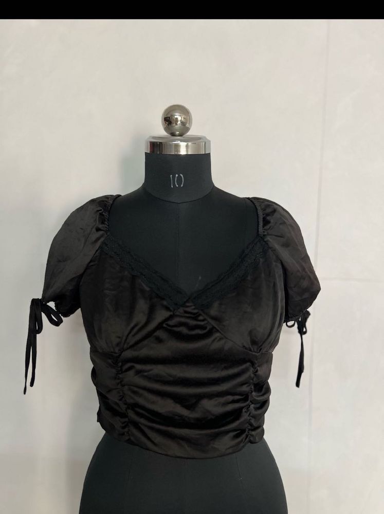 Black Ruched Crop Top