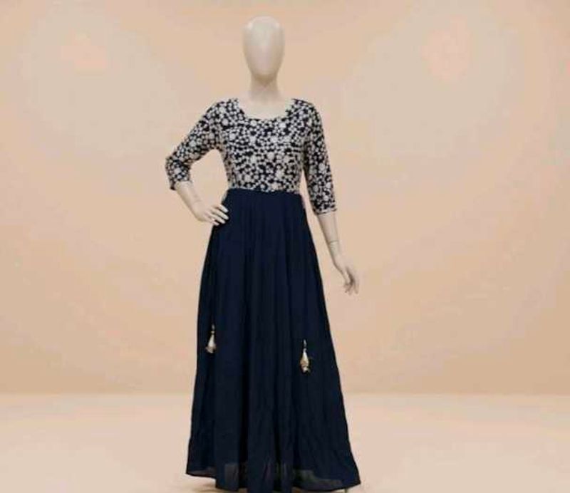 Navy Blue Embroidered Gown