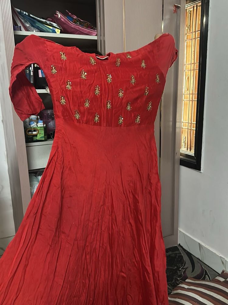 Elegant Red Embellished Gown