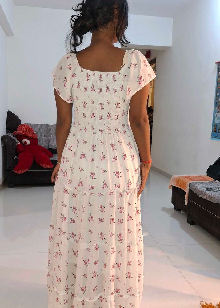 White Floral Print Maxi Dress