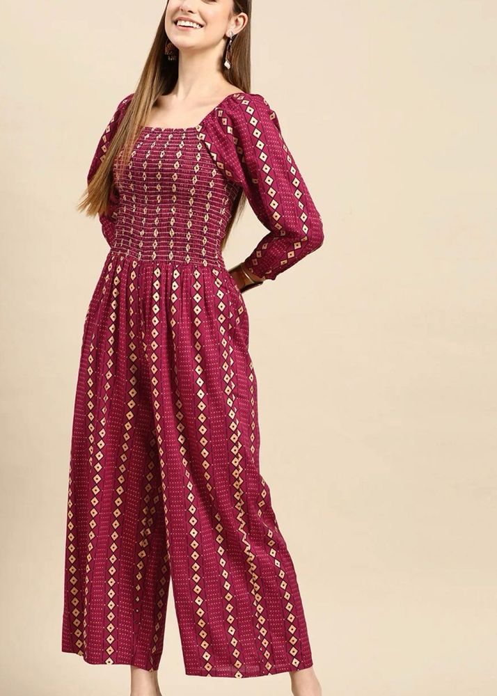 Stylish Burgundy Printed Jumpsuit
