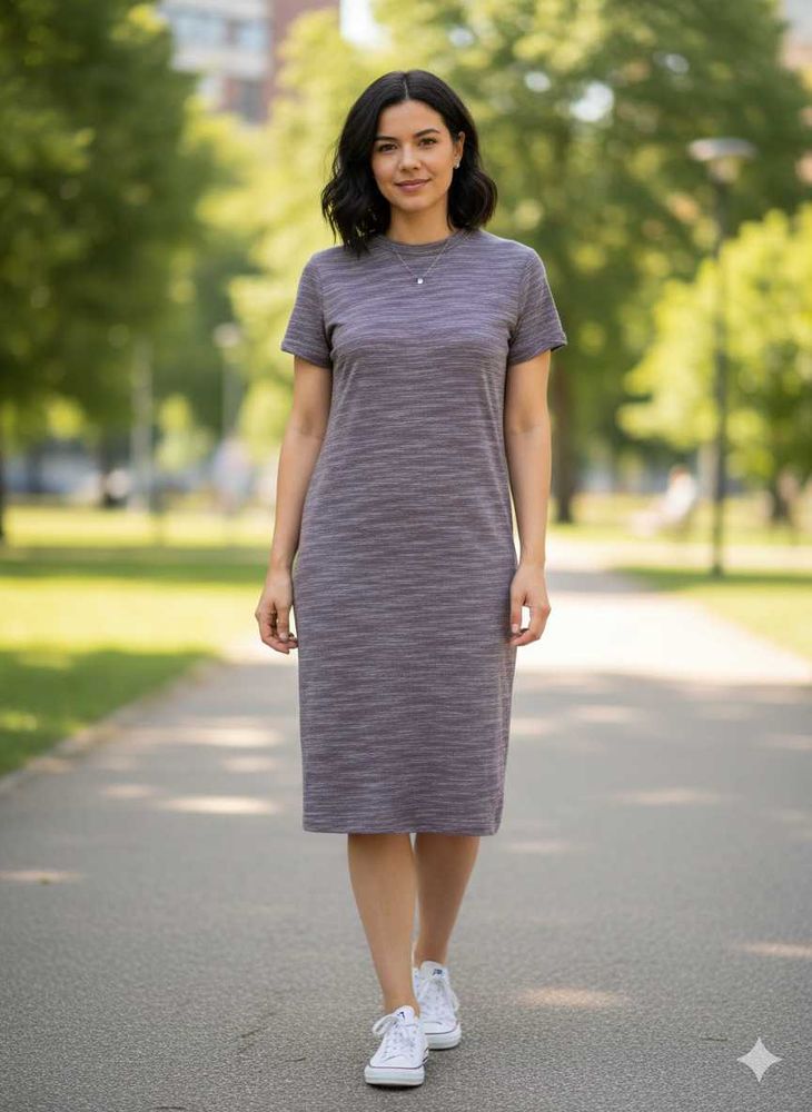 Casual Heathered Short Sleeve Dress