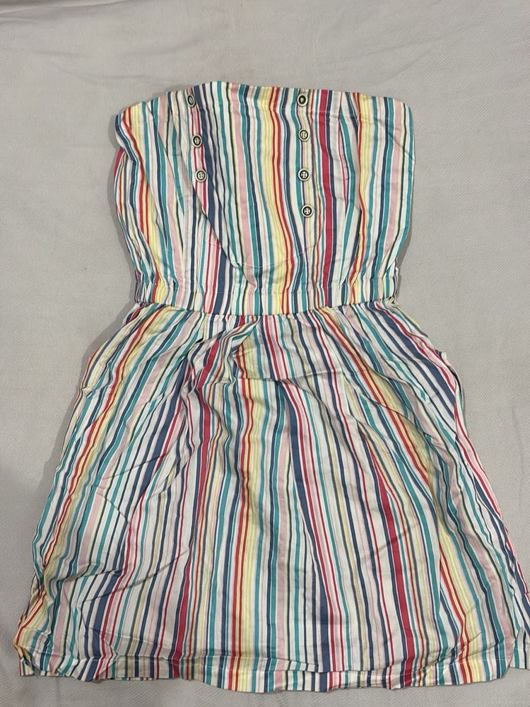 Colorful Striped Strapless Dress