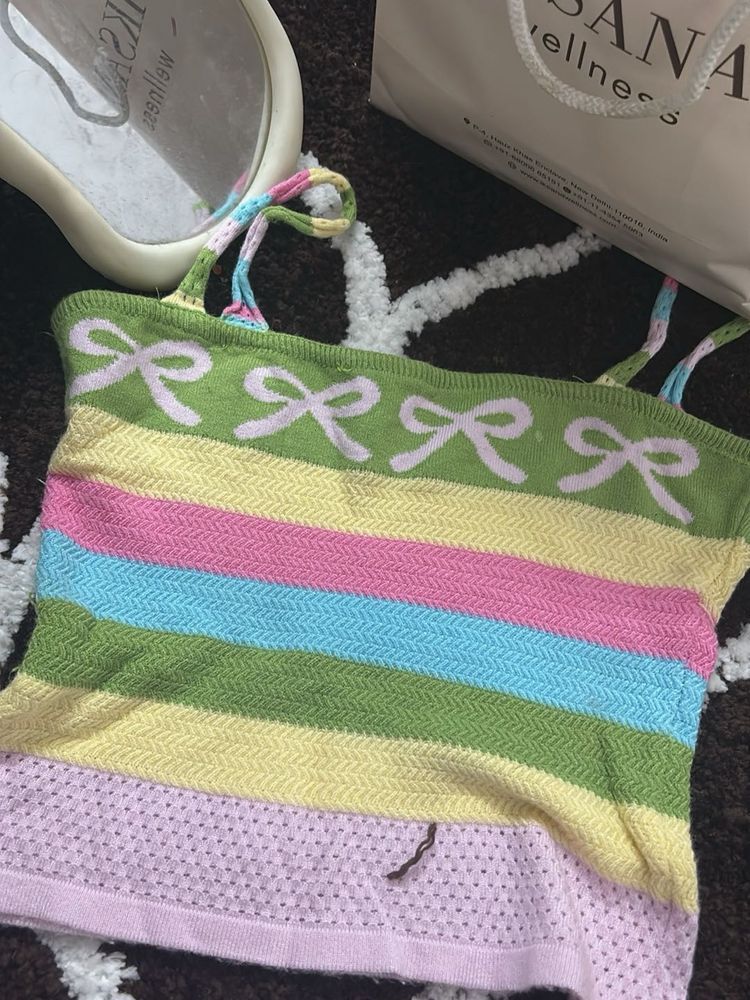 Striped Knit Camisole with Bows