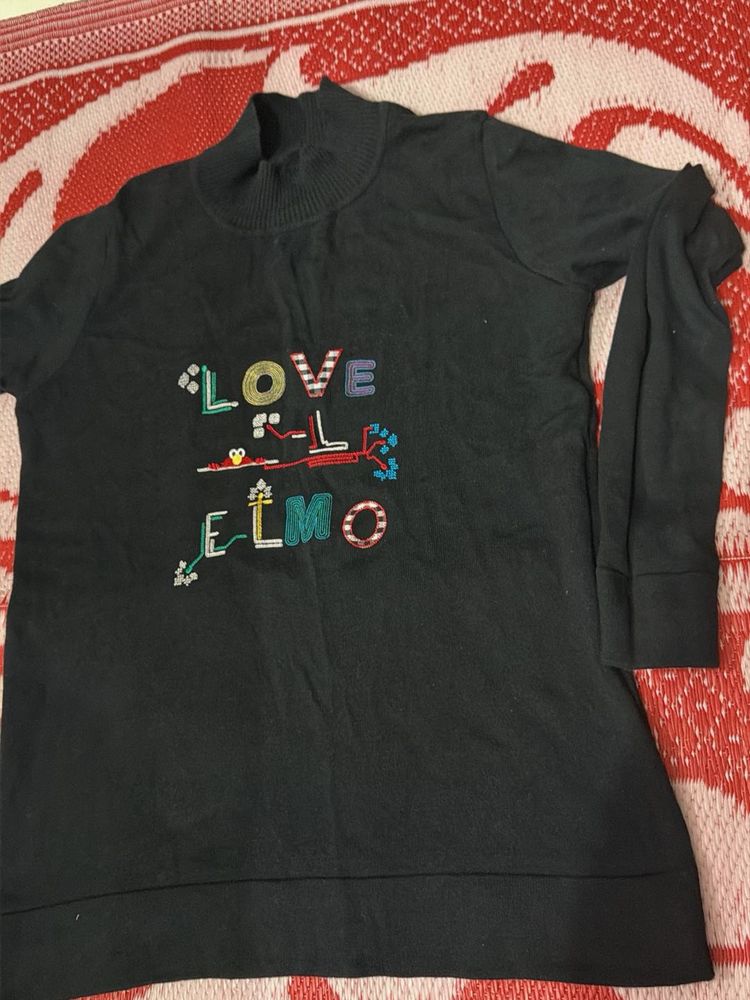 Cute Love Elmo Graphic Print Turtleneck Top