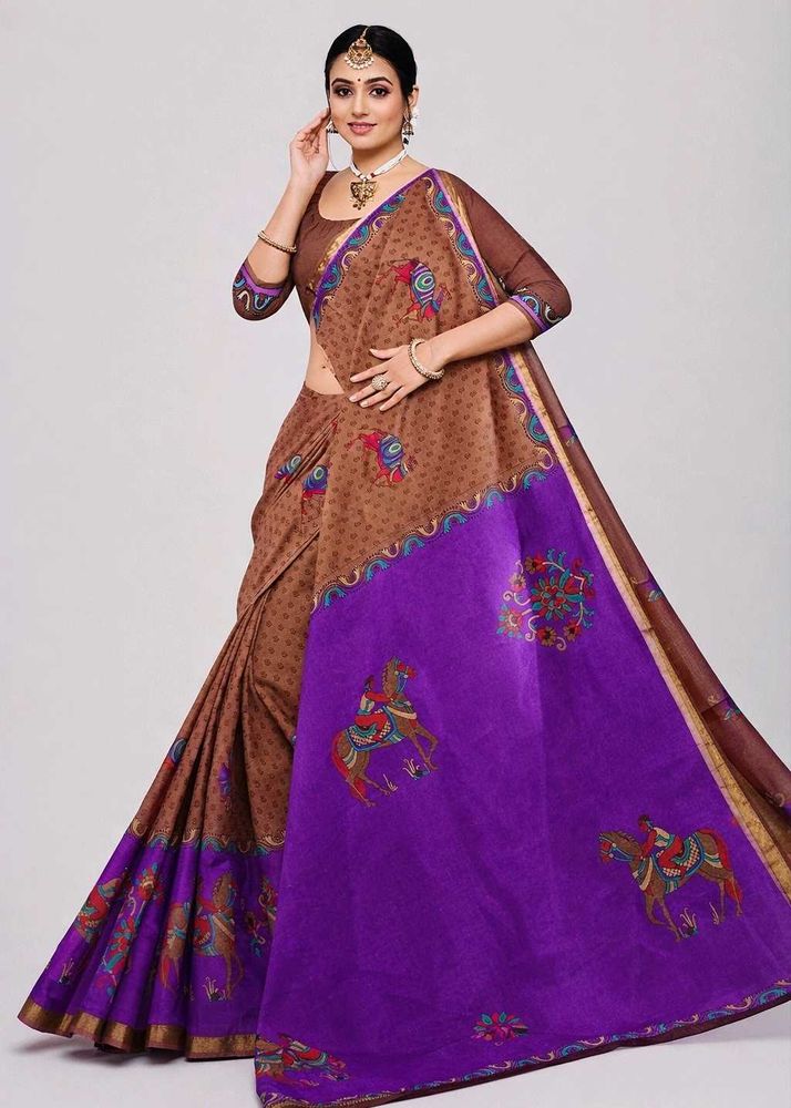 Elegant Brown &amp; Purple Saree