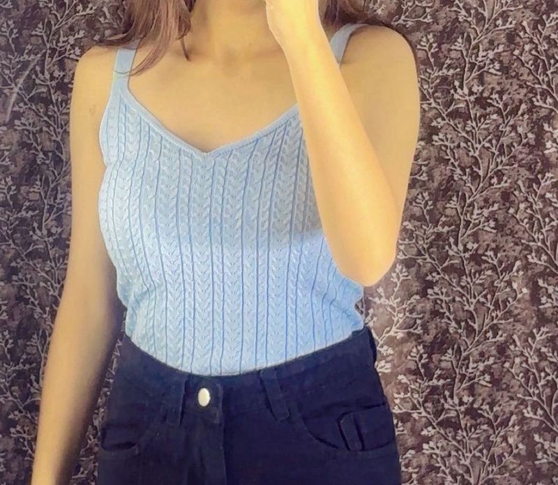 M to L Light Blue Knit Tank Top