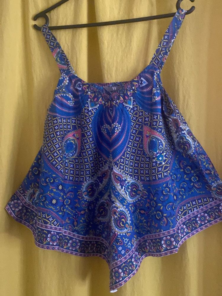 Blue Paisley Print Tank Top