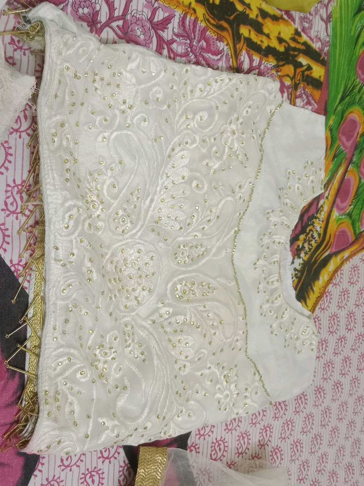Embroidered White Blouse with Gold Accents