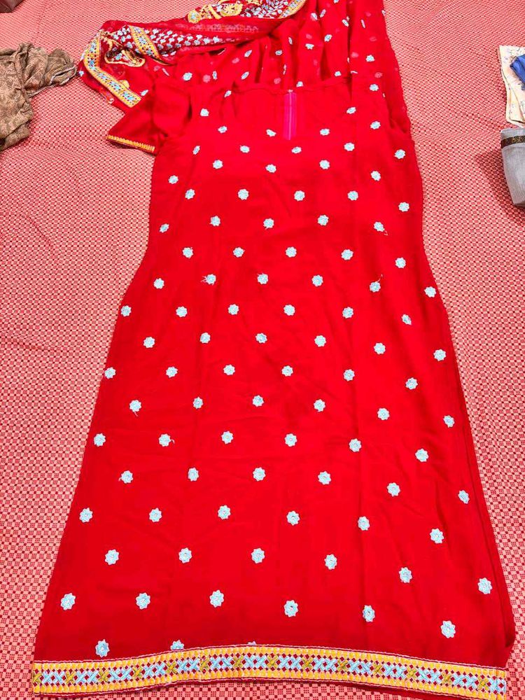 Vibrant Red Kurta Set with Dupatta