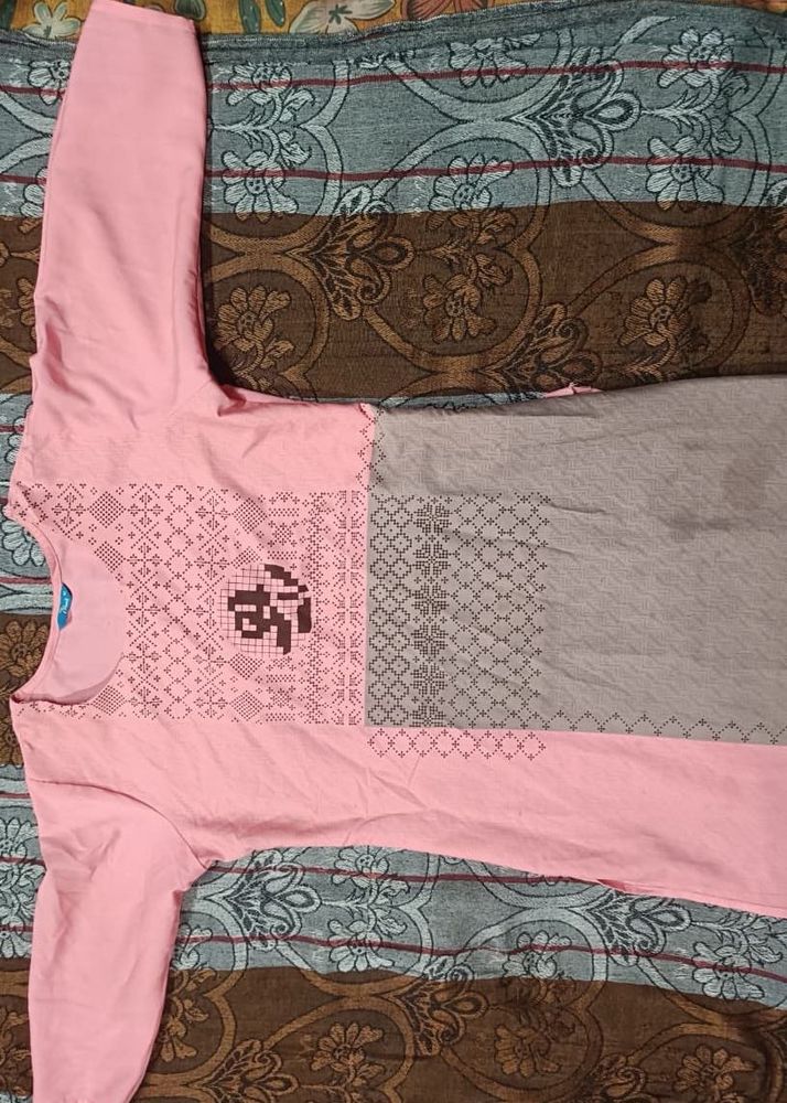 Pink &amp; Grey Printed Kurta