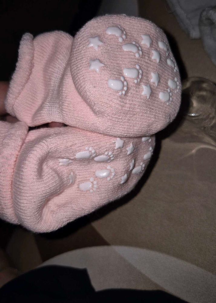 Cute Pink and grey Baby Socks with Grips
