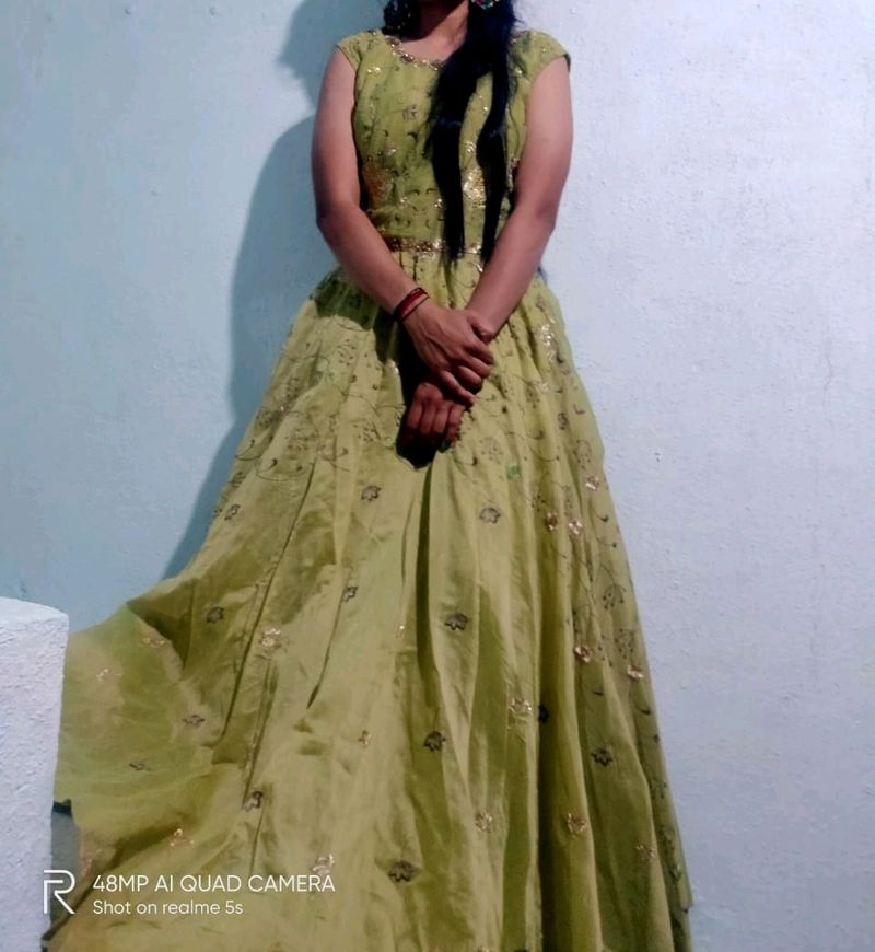 Parrot Green Colour Gown Like New One Time Use