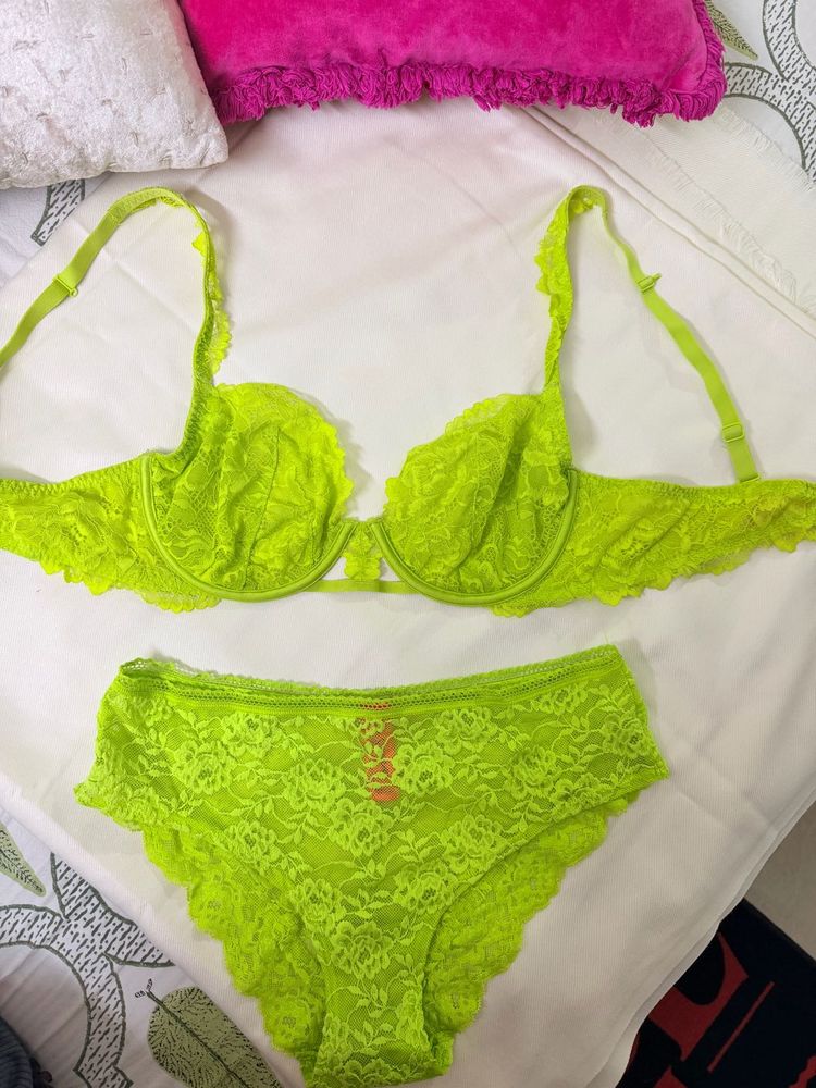 Neon Lace Bra and Panty Set