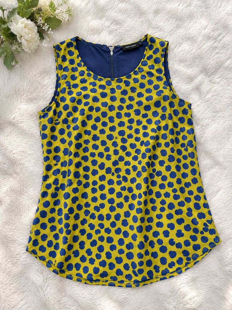 Yellow &amp; Blue Polka Dot Sleeveless Top