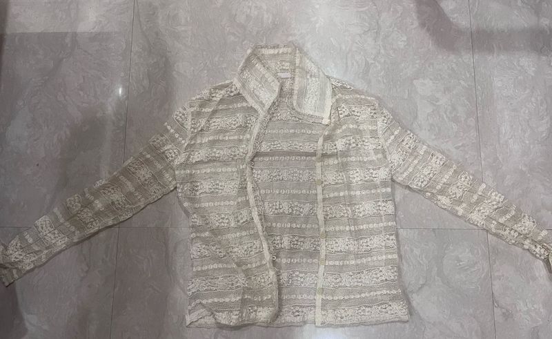 Sheer Lace Button-Up Shirt