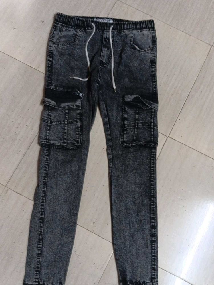 Men's Acid Wash Cargo Jeans