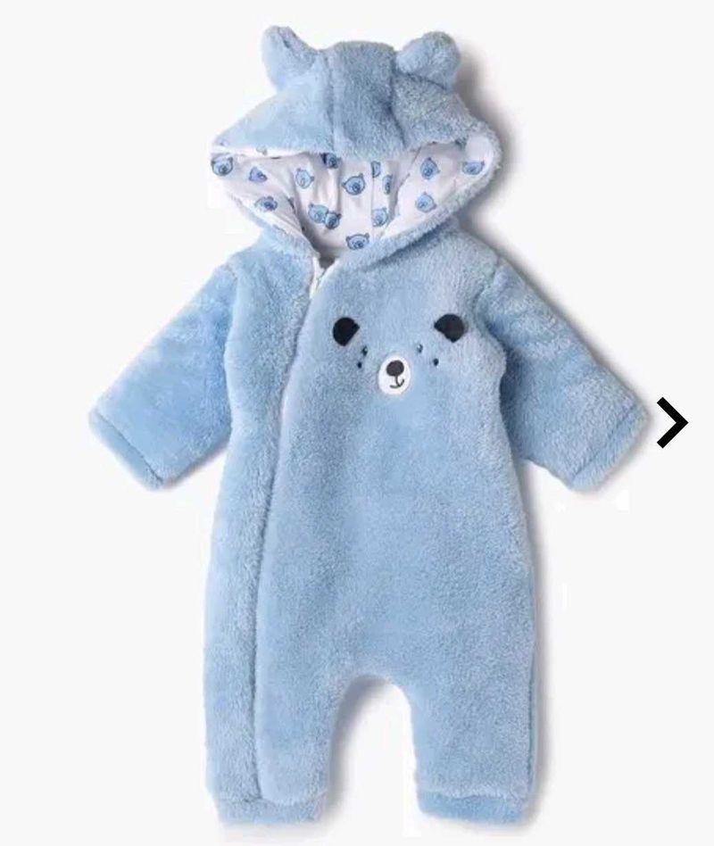 Blue Bear Fleece zip front hooded romper